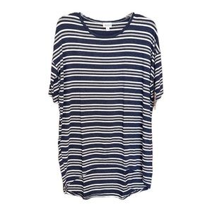 LuLaRoe Irma Tunic Size XS Stripes Blue Gray Oversized Relaxed Fit NWT